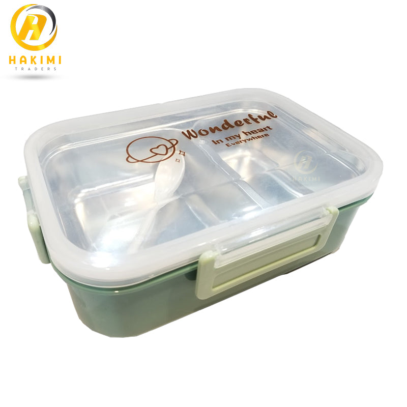 Portable Lunch Box/ Bento Box with additional Steel Shelf and Spoon