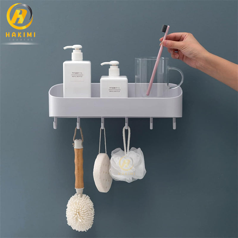 Multipurpose Bathroom Accessories Holder Plastic Bathroom Shelf Wall Storage Rack Wall Mounded