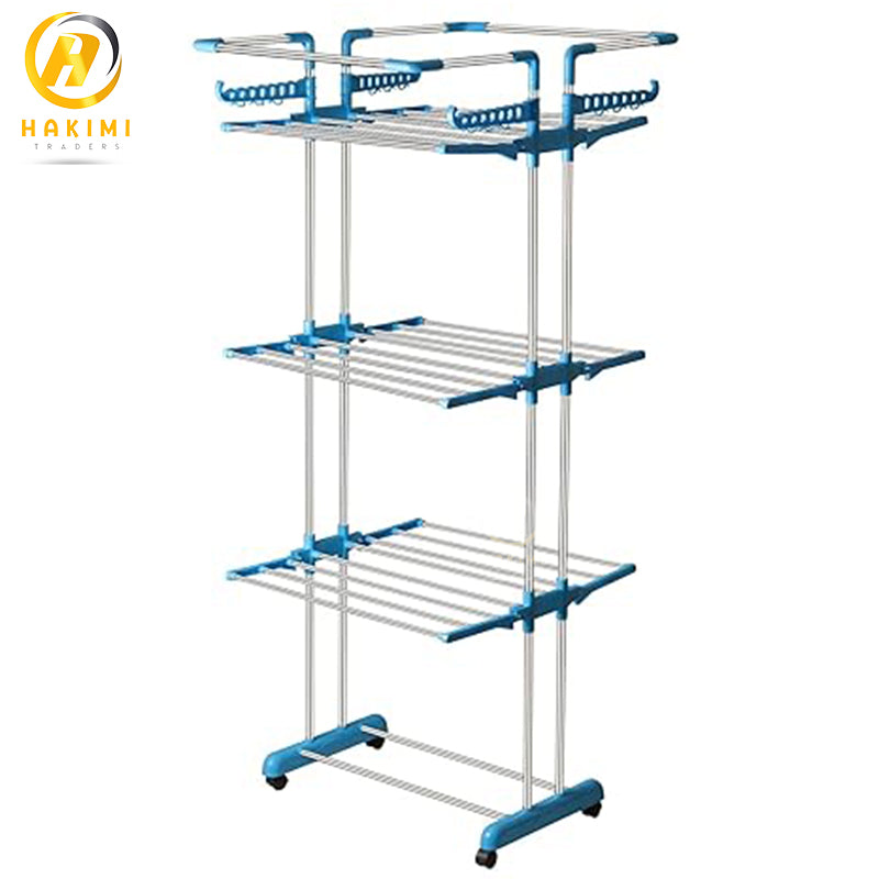 Stainless Steel Three Layer Laundry Clothes Drying Rack With Hanger – Foldable