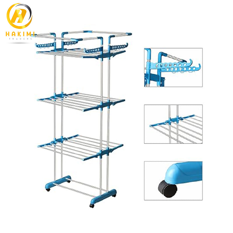 Stainless Steel Three Layer Laundry Clothes Drying Rack With Hanger – Foldable