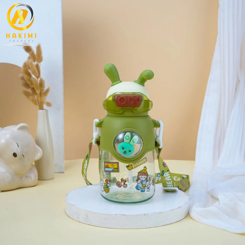 Bunny Theme Water Bottle with Strap n Straw