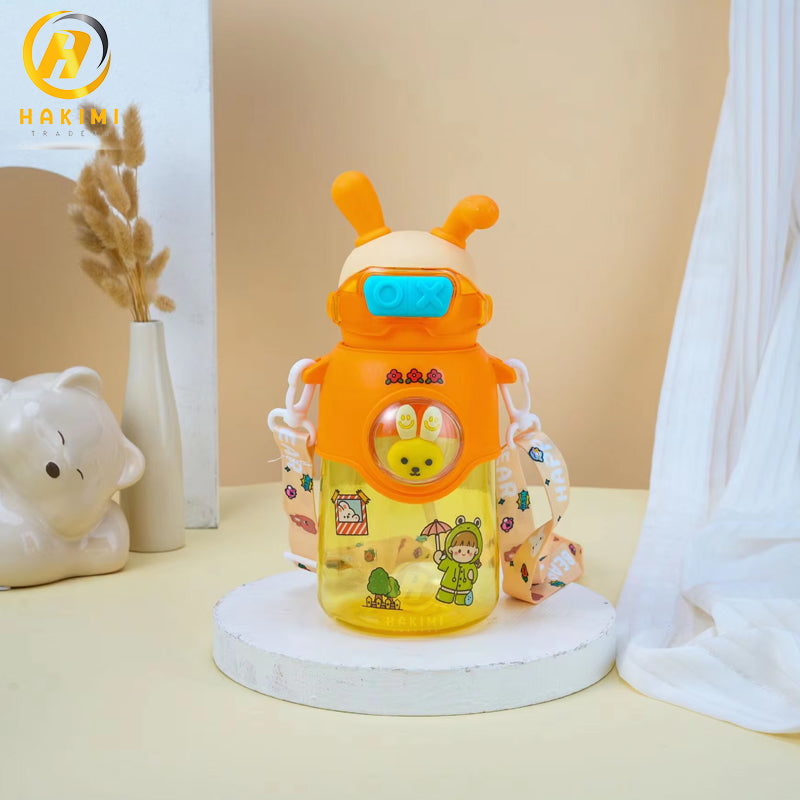 Bunny Theme Water Bottle with Strap n Straw