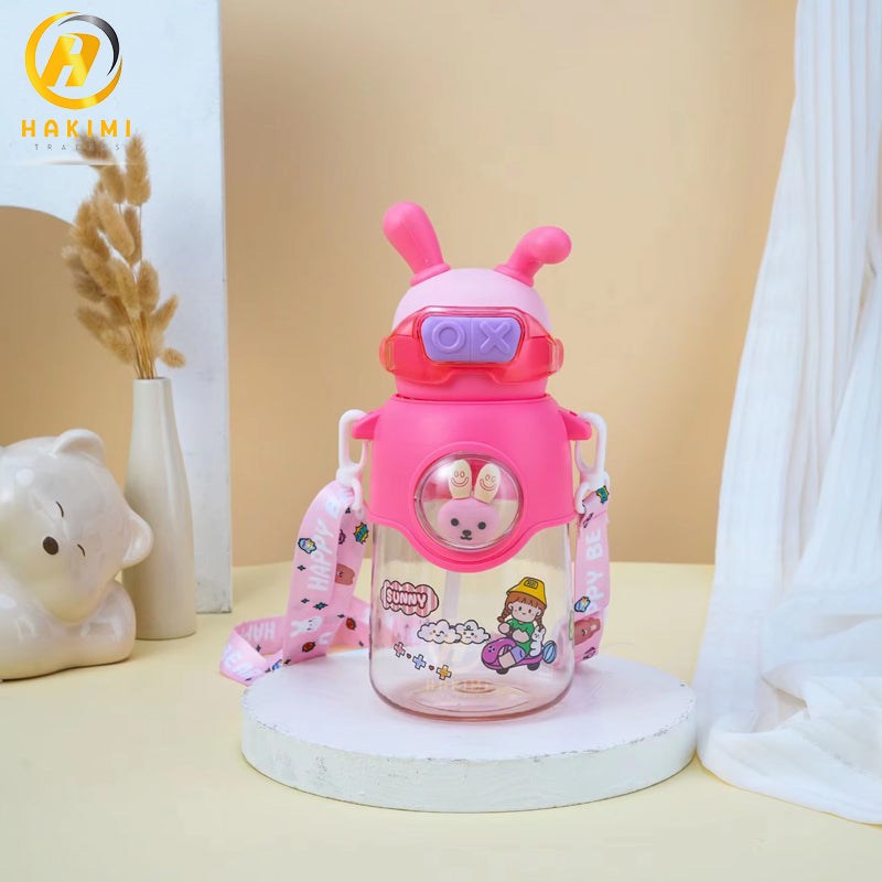 Bunny Theme Water Bottle with Strap n Straw