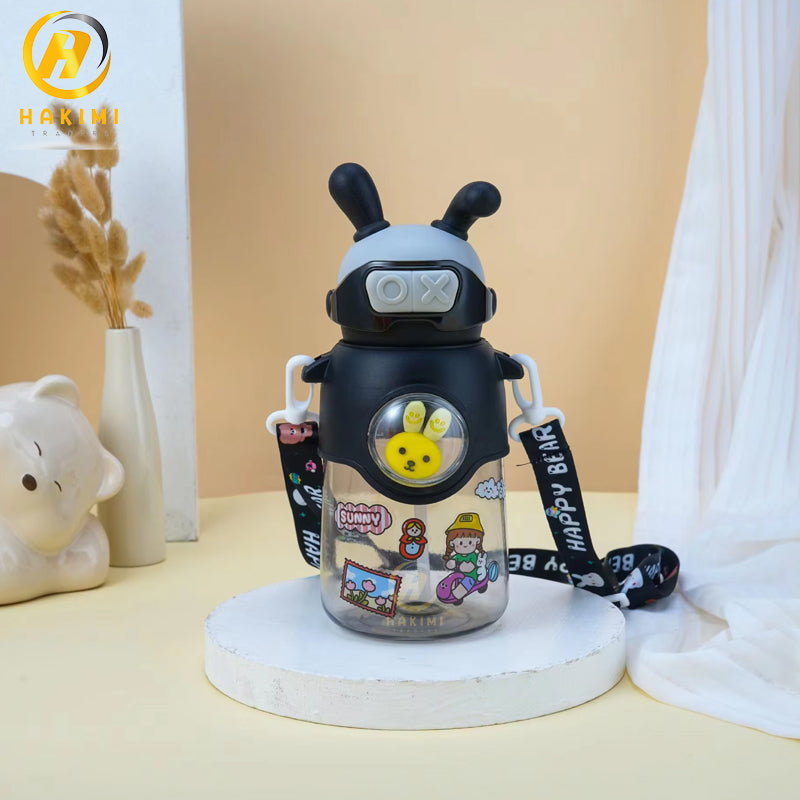 Bunny Theme Water Bottle with Strap n Straw