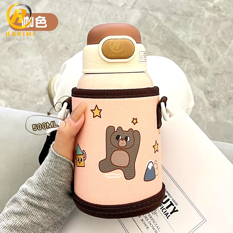Cartoon Theme Water Bottle with Strap n Pouch