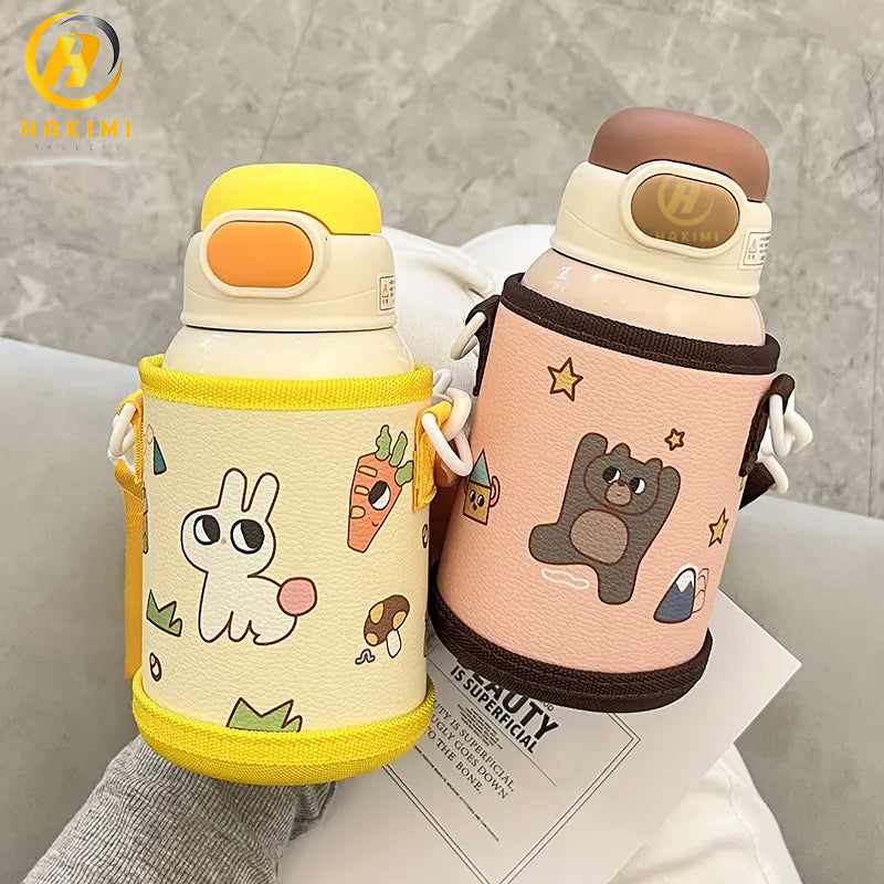 Cartoon Theme Water Bottle with Strap n Pouch