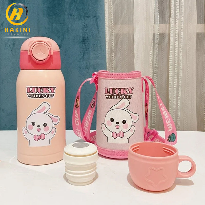 Cartoon Theme Water Bottle with Strap n Pouch