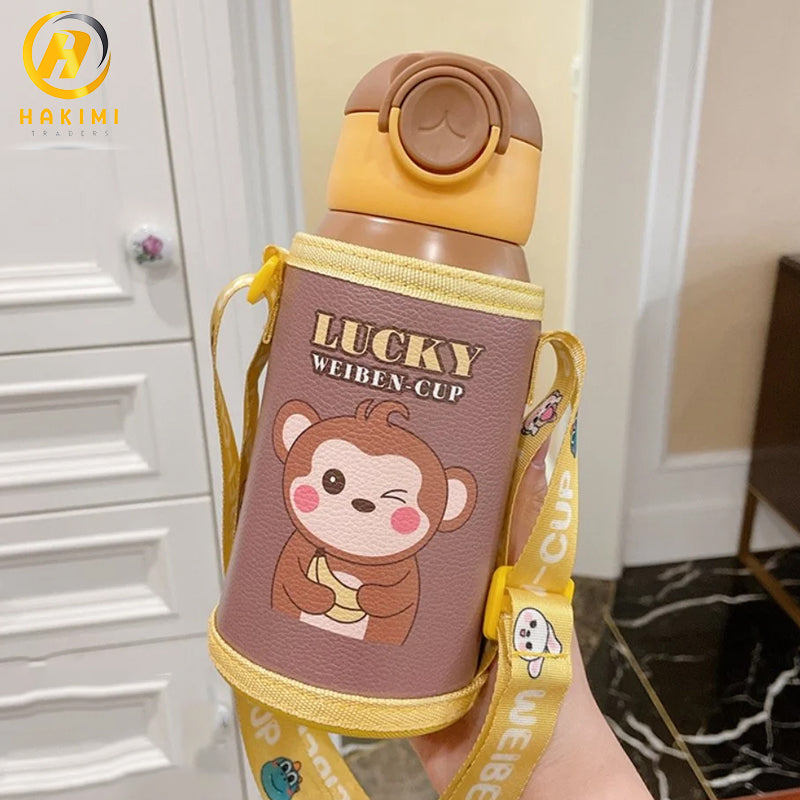 Cartoon Theme Water Bottle with Strap n Pouch
