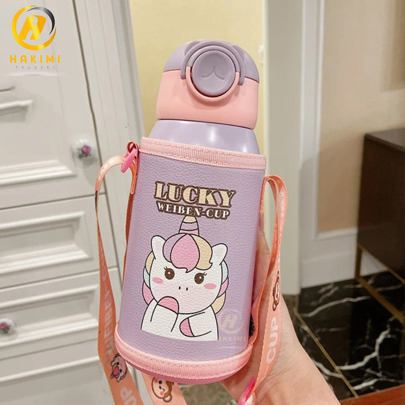 Cartoon Theme Water Bottle with Strap n Pouch