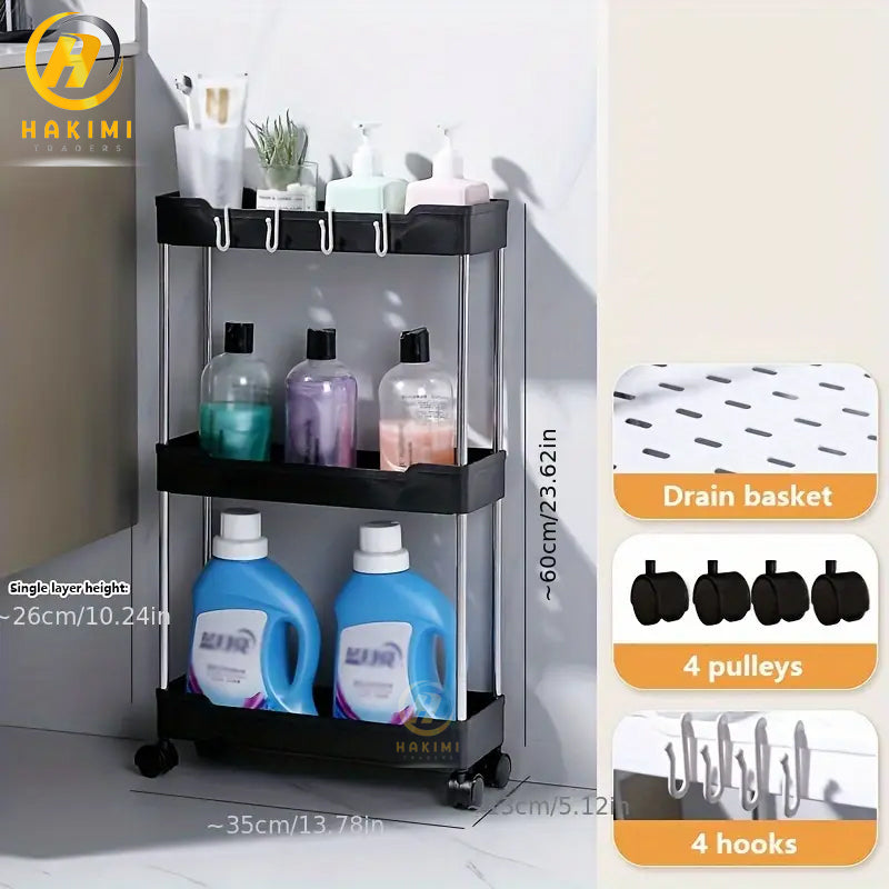 Multifunctional 4-tier Slim and Smart Trolley Rack for Kitchen n Bathroom