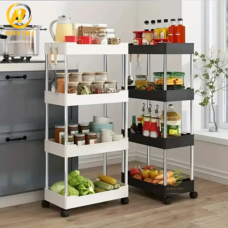 Multifunctional 4-tier Slim and Smart Trolley Rack for Kitchen n Bathroom