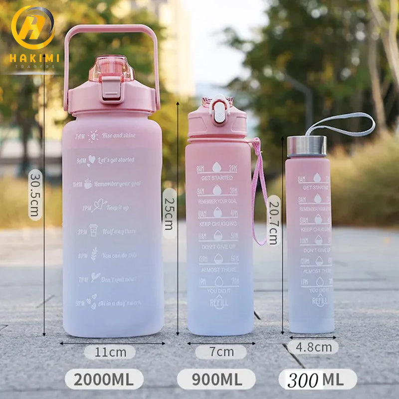 3 Pcs Motivational Water Bottle Set Plastic