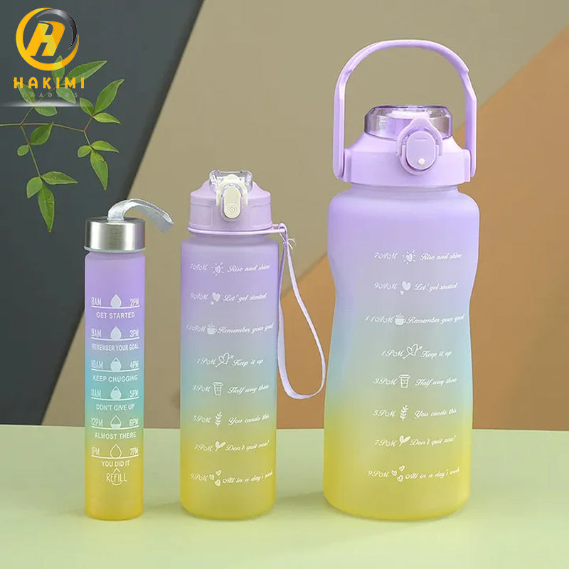 3 Pcs Motivational Water Bottle Set Plastic
