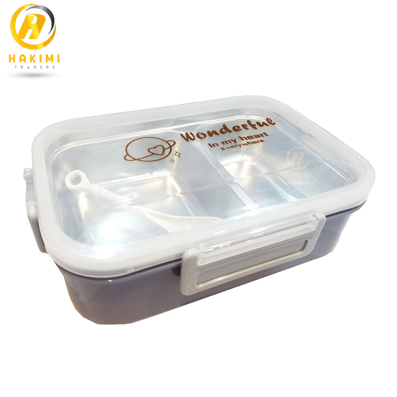 Portable Lunch Box/ Bento Box with additional Steel Shelf and Spoon