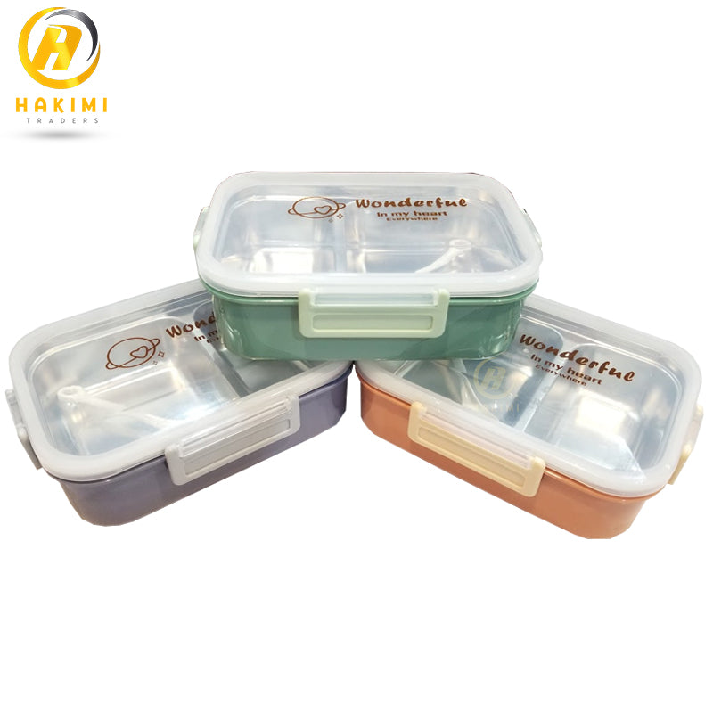 Portable Lunch Box/ Bento Box with additional Steel Shelf and Spoon