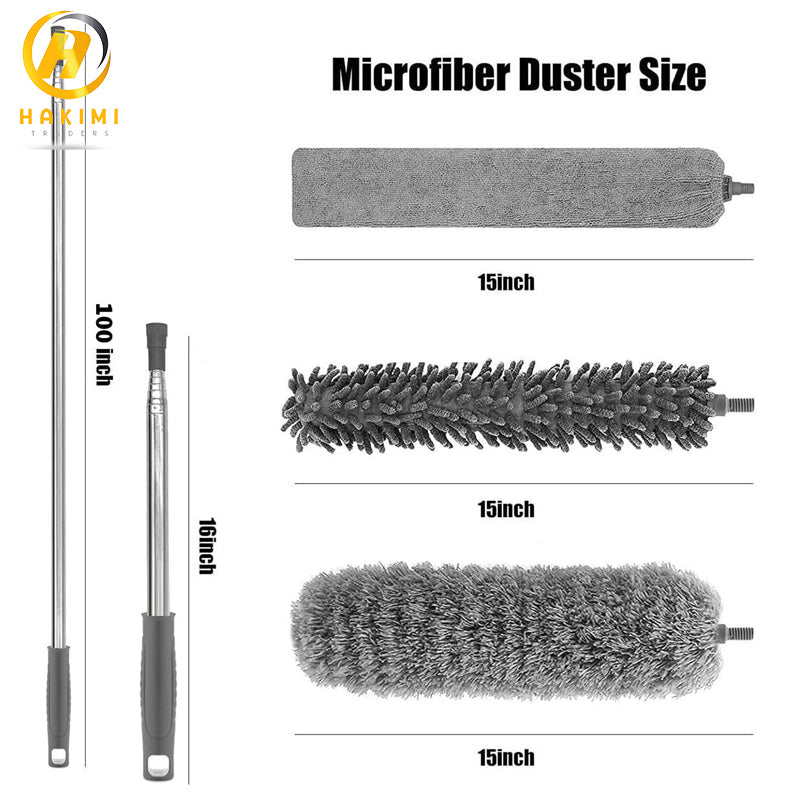 3pcs Microfiber Cleaning Brush with 100 inch Long Handle Duster