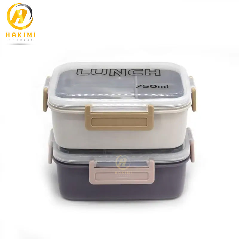 Portable Rectangle Lunch Box with additional Steel Shelf and Spoon