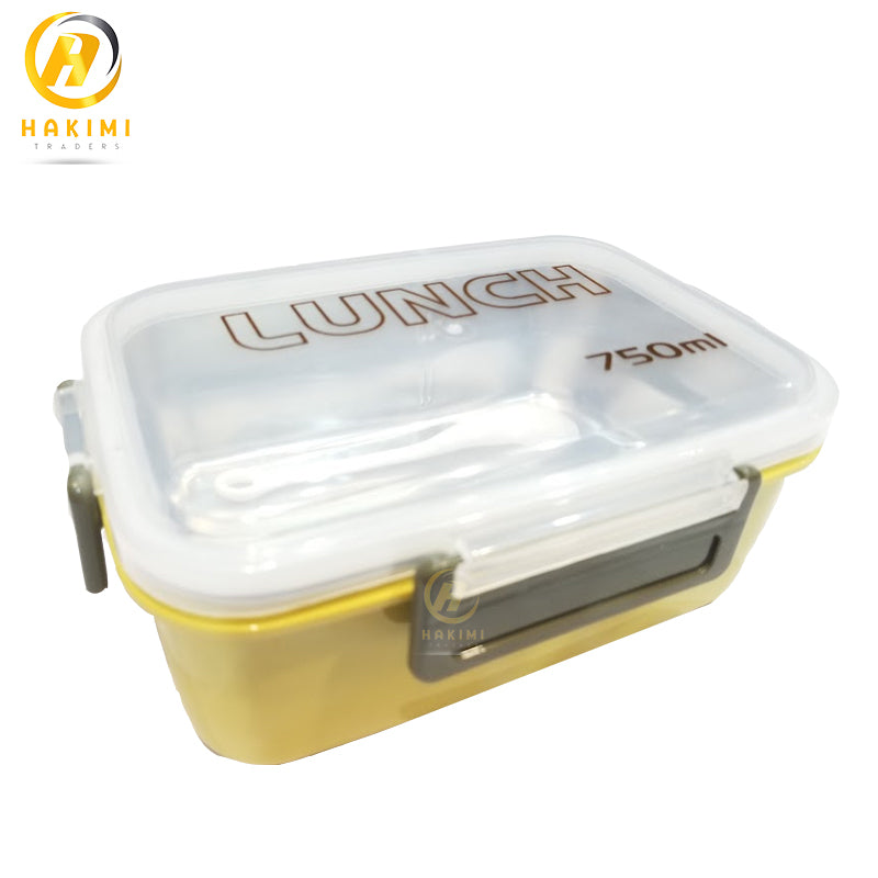 Portable Rectangle Lunch Box with additional Steel Shelf and Spoon