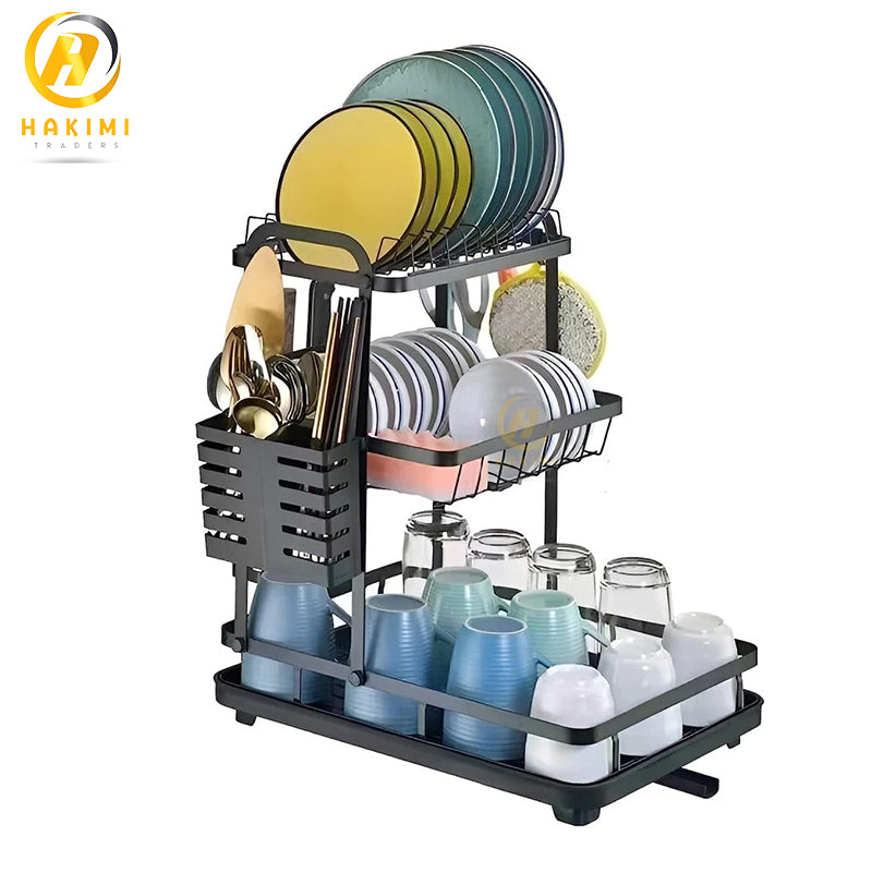 Dish Drying Rack 3 Tiers Detachable Dish Rack and Draining Board Set, Organizer Rack with Utensil Holder