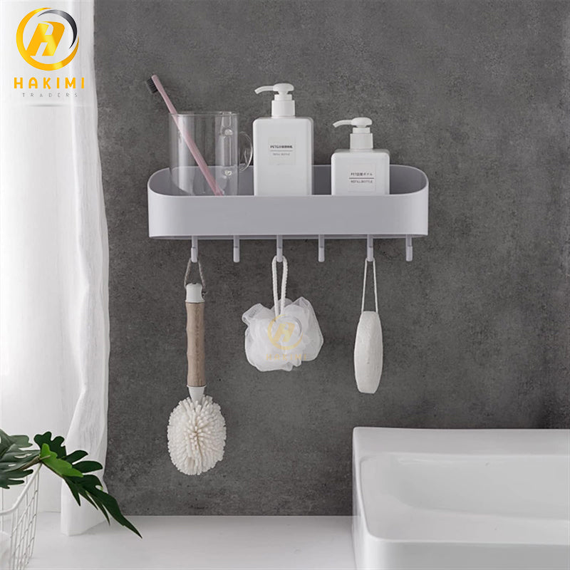 Multipurpose Bathroom Accessories Holder Plastic Bathroom Shelf Wall Storage Rack Wall Mounded