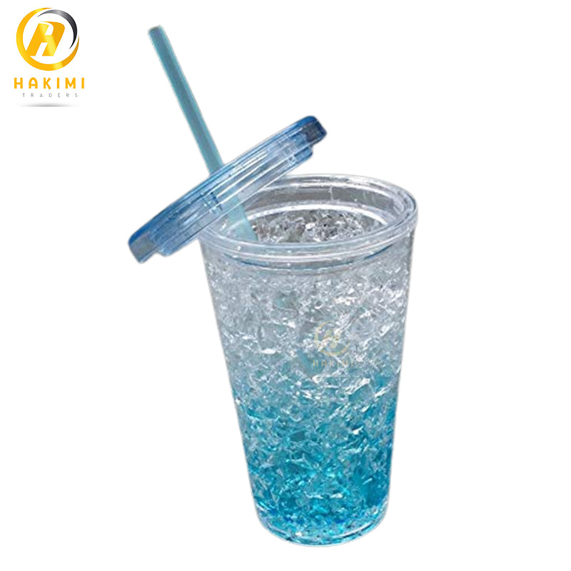 Acrylic Double Walled Travel Glass with Lid and Straw