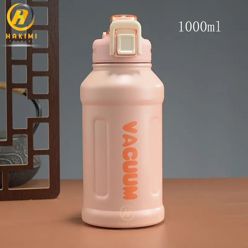 Stainless Steel Insulated Water Bottle, Vacuum-Insulated, With Straw