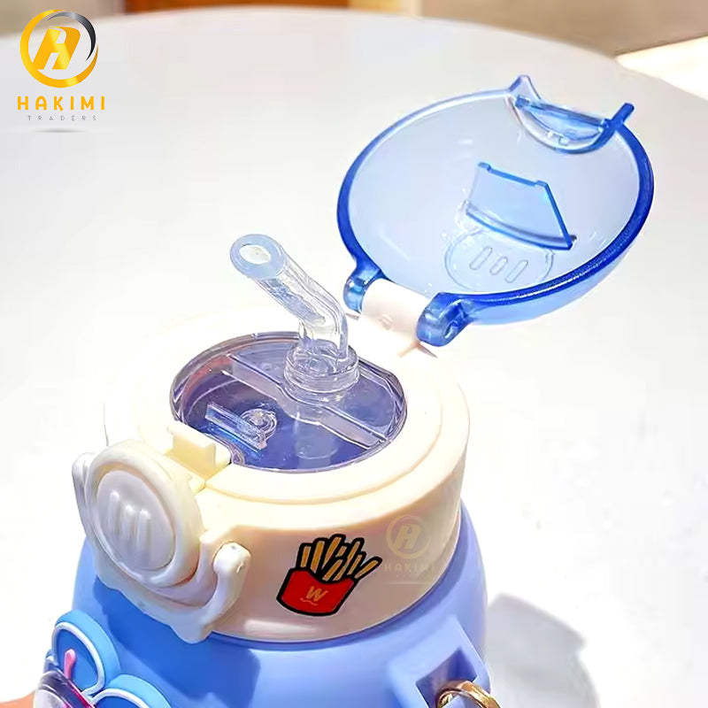 Cute Cartoon Style Water Bottle with Straw