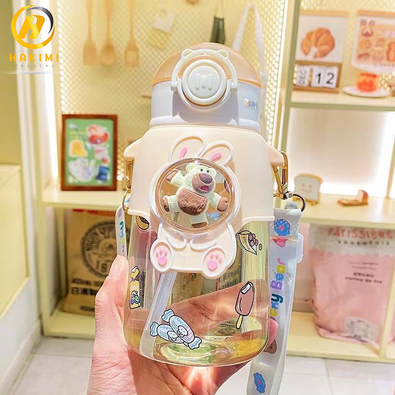 Cute Cartoon Style Water Bottle with Straw