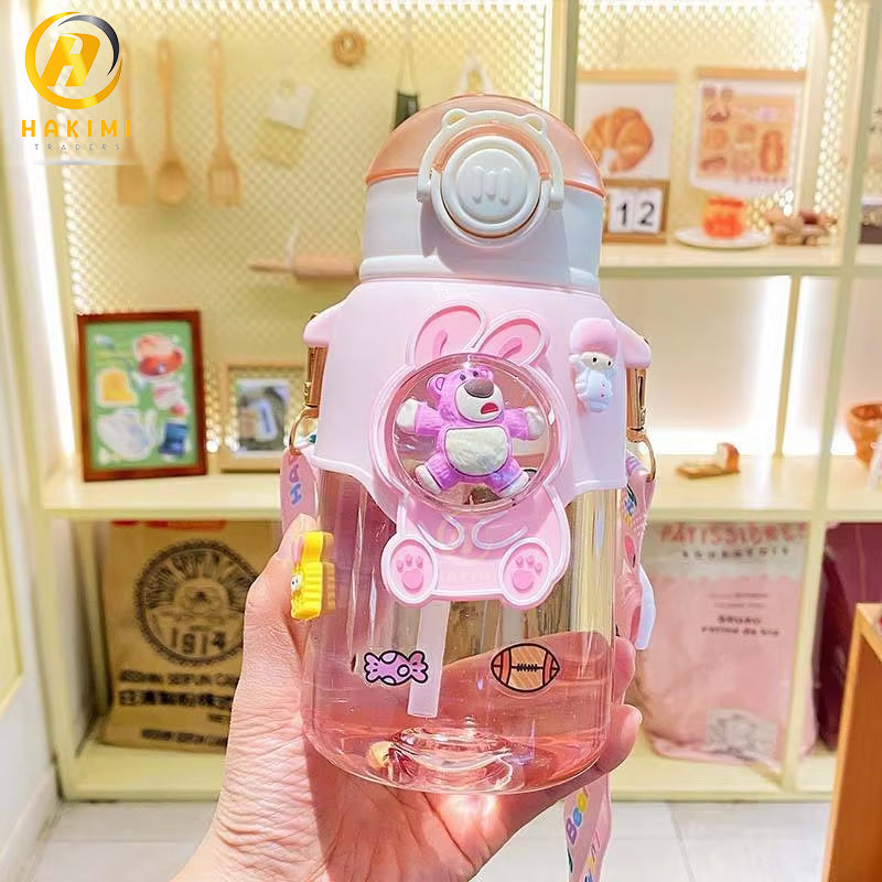 Cute Cartoon Style Water Bottle with Straw