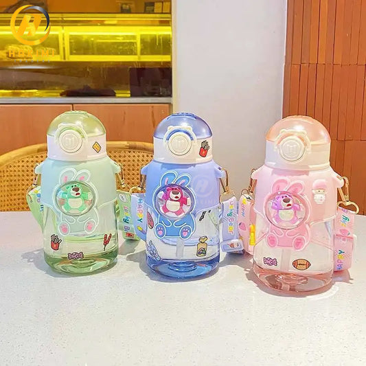 Cute Cartoon Style Water Bottle with Straw