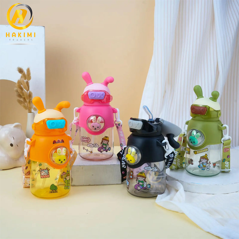 Bunny Theme Water Bottle with Strap n Straw