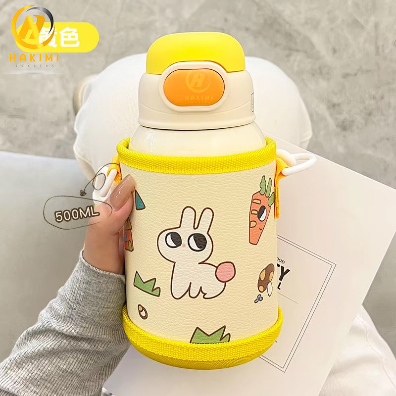 Cartoon Theme Water Bottle with Strap n Pouch