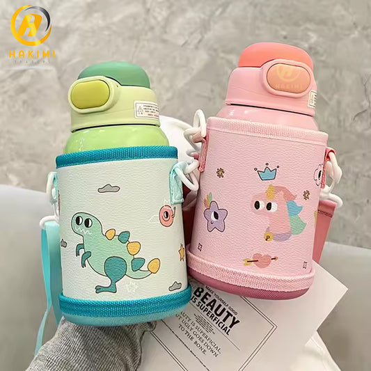 Cartoon Theme Water Bottle with Strap n Pouch