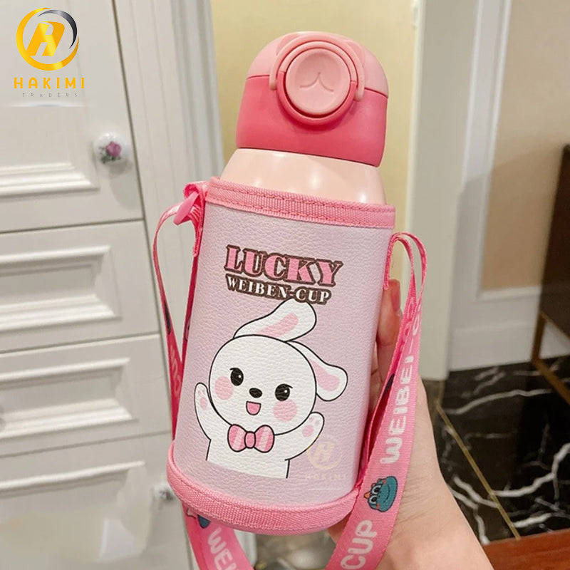 Cartoon Theme Water Bottle with Strap n Pouch