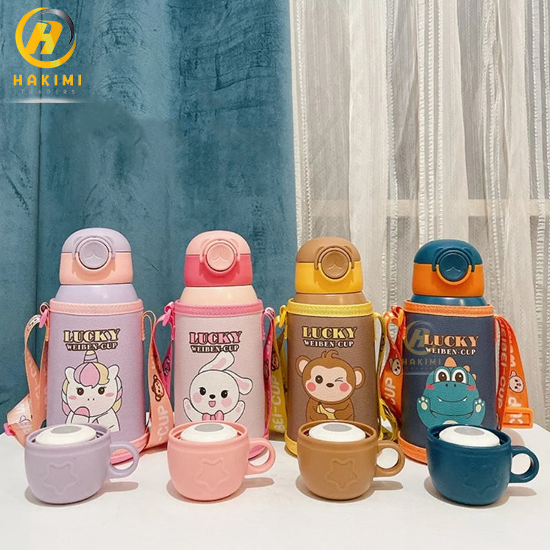 Cartoon Theme Water Bottle with Strap n Pouch