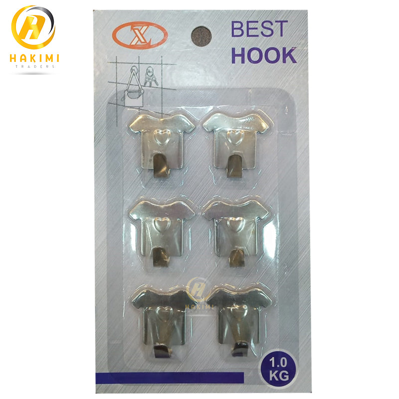 Stainless Steel Self Adhesive Wall Hooks (Pack of 6)