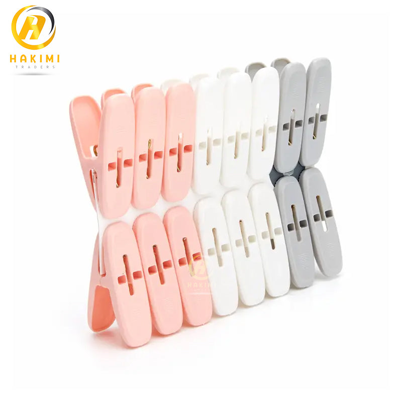 Pack of 12- Plastic Clips for Hanging Clothes; Strong Clips, Laundry Clips, Notes Clips, Cloth Clips.