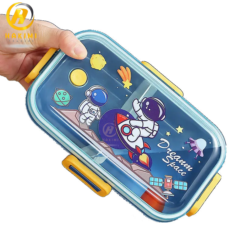 Portable Rectangle Lunch Box with Spoon and Sauce Pocket