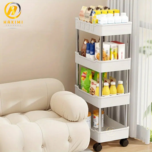 Multifunctional 4-tier Slim and Smart Trolley Rack for Kitchen n Bathroom