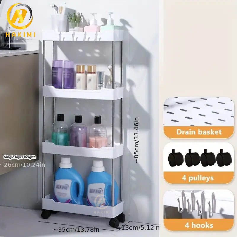 Multifunctional 4-tier Slim and Smart Trolley Rack for Kitchen n Bathroom