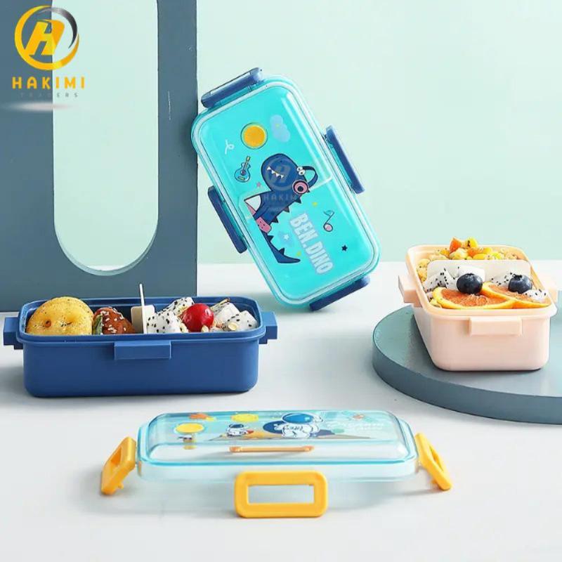 Portable Rectangle Lunch Box with Spoon and Sauce Pocket