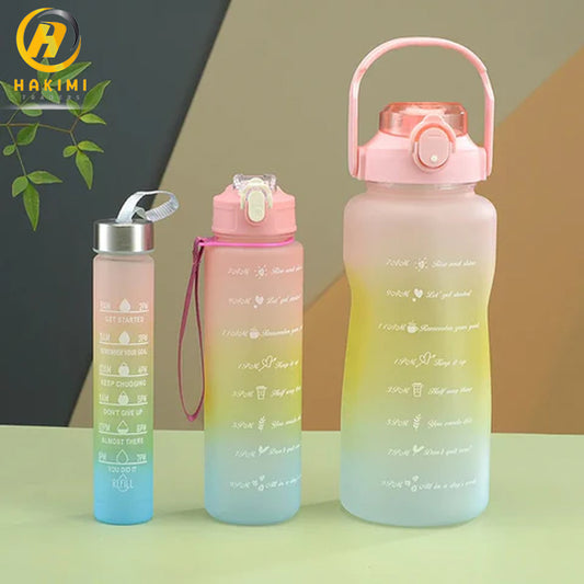 3 Pcs Motivational Water Bottle Set Plastic